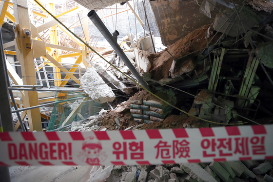A collapsed underground parking lot in Geomdan-dong in Incheon in May [NEWS1]