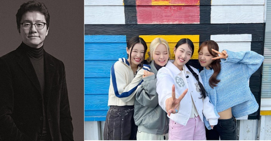 Oscar Jun, CEO of K-pop agency Attrakt at left, and girl group Fifty Fifty [SCREEN CAPTURE]