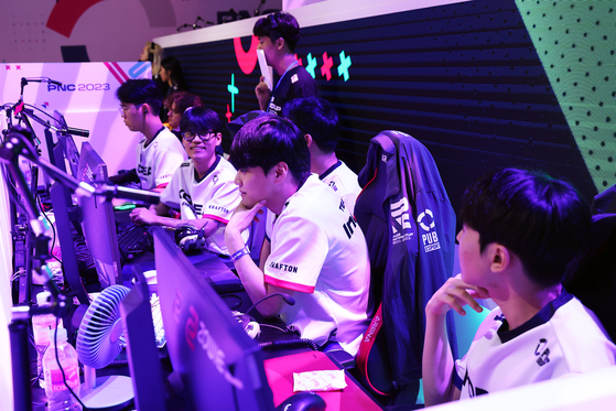 Team Korea competes at the 2023 PUBG Nations Cup held at Sangam Afreeca Colosseum in western Seoul on Friday. [KRAFTON]