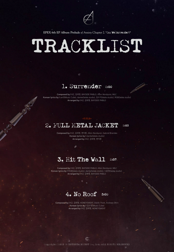 The track list for boy band EPEX's upcoming album, ″Prelude of Anxiety Chapter 2. ‘Can We Surrender?’″