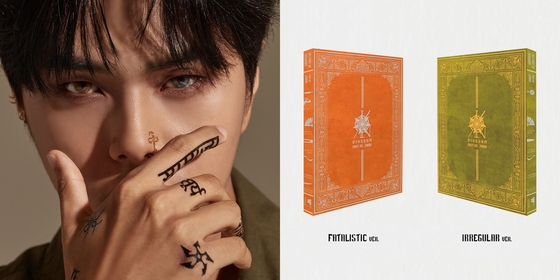 Jahan from boy band Kingdom and the revised cover design of the boy band's seventh EP "History of Kingdom: Part VII. Jahan." [GF ENTERTAINMENT]