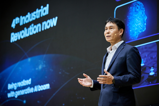 Park Yong-in, system LSI business head at Samsung Electronics, delivers a presentation at the company's Tech Day event in Silicon Valley on Thursday. [SAMSUNG ELECTRONICS]