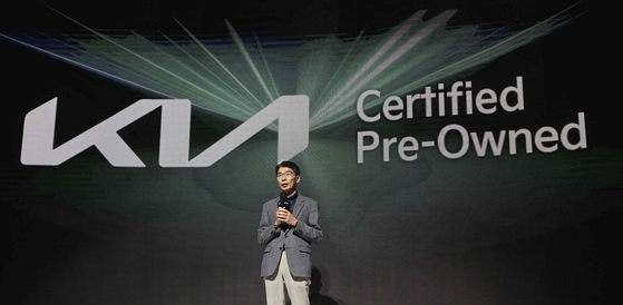 Kia Vice President Kwon Hyuk-ho speaks during a press conference about the carmaker's certified used car business on Thursday. [KIA]