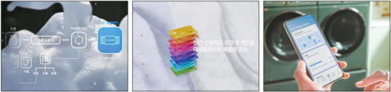 From left: The AI Ecobubble, microplastics reduction technology and then the SmartThings Energy service. All are equipped for the Bespoke Brand AI Washer and Dryer to help users realize eco-friendliness in the era of AI. [SAMSUNG ELECTRONICS]