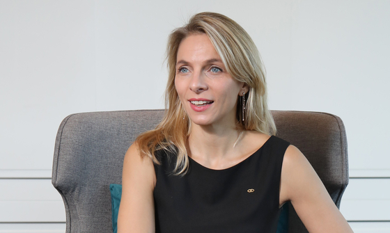 Maud Bailly, CEO of Sofitel, Sofitel Legend, MGallery and Emblems, talks to the Korea JoongAng Daily at Sofitel Ambassador Seoul in Songpa District, southern Seoul, on Thursday. [PARK SANG-MOON]