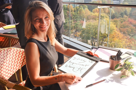 Maud Bailly, CEO of Sofitel, Sofitel Legend, MGallery and Emblems, participates in the hotel brands' internal female empowerment and diversity workshop Riise, at Sofitel Ambassador Seoul in Songpa District, southern Seoul, on Nov. 2. [SOFITEL AMBASSADOR SEOUL]
