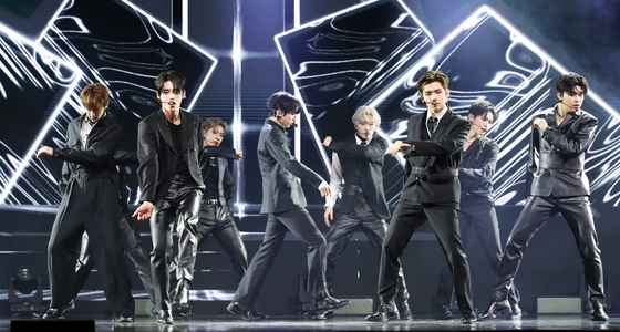 Boy band ZeroBaseOne performs its new track ″Crush″ during a showcase held on Monday at the Yes24 Live Hall music venue in eastern Seoul, ahead of the release of its second EP ″Melting Point″ at 6 p.m. [NEWS1]