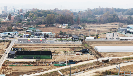 A bird's eye view of Osan, Gyeonggi where 31,000 new homes will accommodate the workforce at chip factories in nearby areas. [YONHAP]