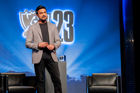 Riot Games CEO Dylan Jadeja speaks to the press about the 2023 Worlds finals at the Banya Tree Club & Spa Seoul in central Seoul on Nov. 15. [RIOT GAMES]