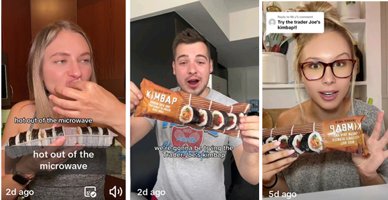 Videos of foreigners trying out Trader Joe's new frozen gimbap product went viral on social media. [SCREEN CAPTURE]