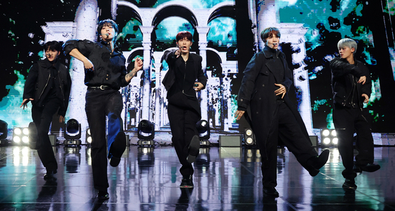Boy band One Pact performs its debut lead track ″Must Be Nice″ during a press showcase held Thursday in southern Seoul ahead of the band's debut. [NEWS1]
