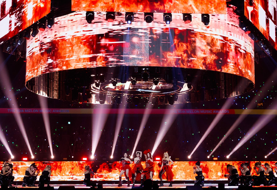 aespa performs during the Melon Music Awards 2023 held at Inspire Arena in Incheon on Saturday. [KAKAO ENTERTAINMENT]
