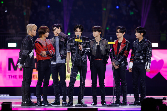 NCT Dream receives Record of the Year during the Melon Music Awards 2023 held at Inspire Arena in Incheon on Saturday. [KAKAO ENTERTAINMENT]