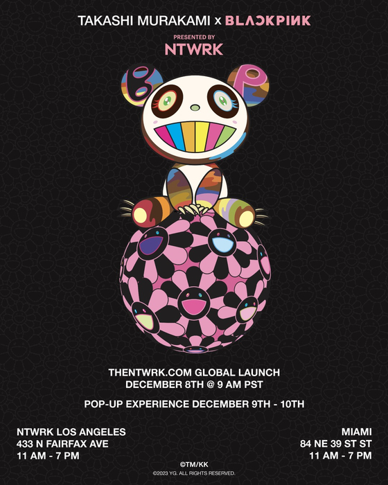 The promotional image for girl group Blackpink and Japanese artist Takashi Murakami's upcoming limited edition merchandise collection [NTWRK]