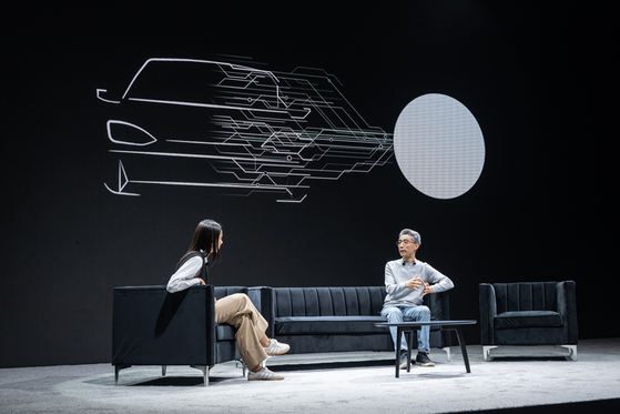 42dot CEO Song Chang-hyun talks during a presentation at Mandalay Bay in Las Vegas ahead of CES 2024, which kicks off on Tuesday. [HYUNDAI MOTOR]