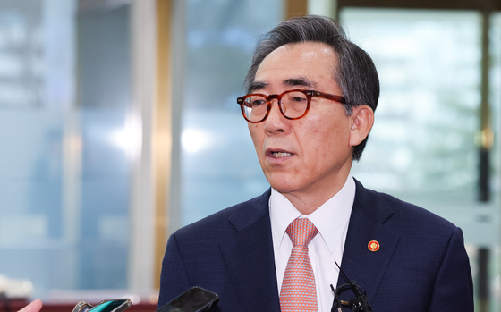 Cho Tae-yul, appointed as foreign minister on Thursday, speaks with the press at the ministry building in central Seoul on Thursday morning. [NEWS1] 
