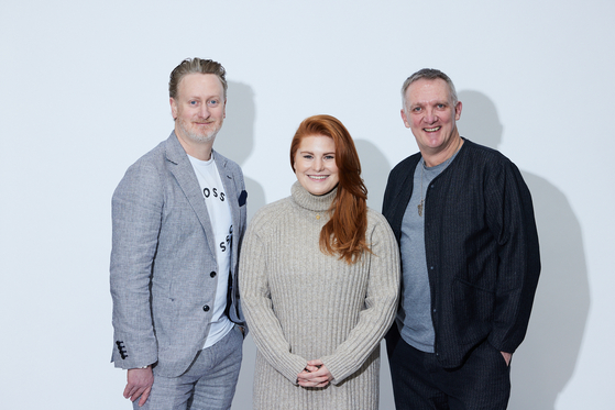 Creatives behind the ongoing tour production of "School of Rock" at Seoul Arts Center in Seocho District, southern Seoul. From left are associate director Christopher Key, associate choreographer Michaela Powell and music supervisor John Rigby. [S&CO]