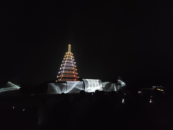 The Mireuksa Temple in Iksan, North Jeolla, showcased a lightshow using drones in 2022. [HERITAGE LAB]