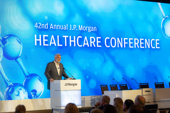 Mike Gaito, global head of healthcare investment banking at JP Morgan, speaks at the Westin St. Francis Hotel during the annual J.P. Morgan Healthcare Conference in San Francisco on Jan. 8. [J.P. MORGAN HEALTHCARE CONFERENCE]
