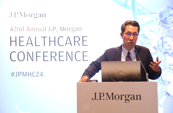 SK Biopharmaceuticals CEO Lee Dong-hoon speaks during the 42nd J.P. Morgan Healthcare Conference held in San Francisco, California, between Jan. 8 to 11. [SK BIOPHARM]