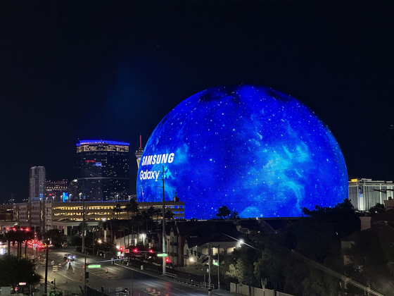 Samsung Electronics' Galaxy advertisement displayed on the Sphere arena in Las Vegas on Jan. 9. [YONHAP]