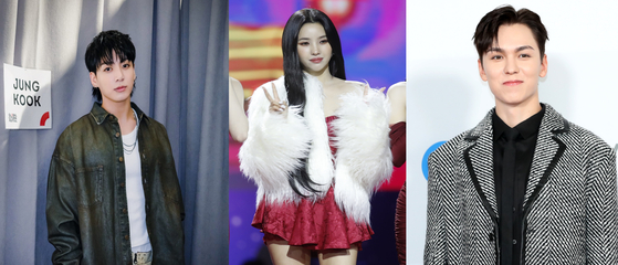 Junhkook of BTS, left, Soyeon of (G)I-DLE and Vernon of Seventeen [BIGHIT MUSIC, NEWS1]