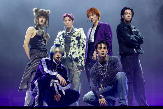 Boy band P1Harmony performs "Late Night Calls," a B-side track for its first full-length album, "Killin' It," during a press showcase held Monday, in eastern Seoul, ahead of the release later that day. [FNC ENTERTAINMENT]