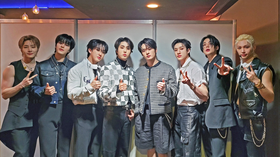 Boy band Stray Kids at the Le Gala des Pieces Jaunes charity event held in Paris, France, in January [JYP ENTERTAINMENT]