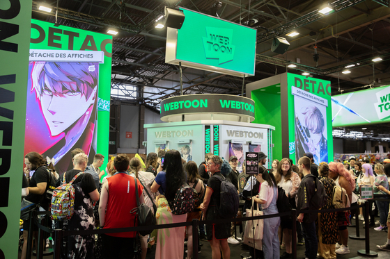 Naver Webtoon's exhibition booth is filled with visitors during the Amazing Festival pop culture content event held in Paris from July 13 to 16, 2023. [NAVER WEBTOON]