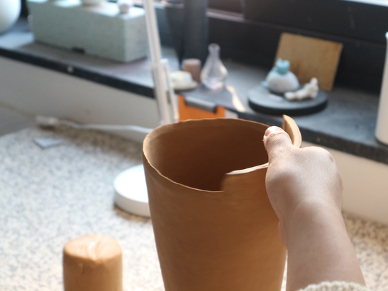 A ceramic work in progress by Choi Ye-jae using the coiling technique [CHOI YE-JAE]