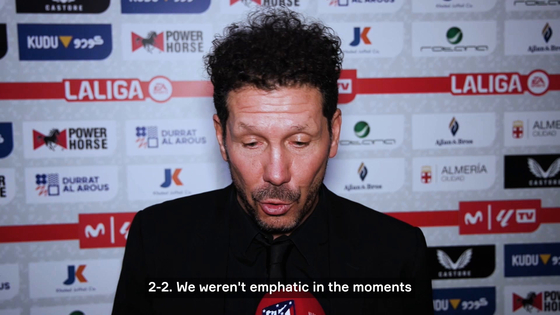 Atletico Madrid manager Diego Simeone speaks after Saturday's 2-2 draw with Almeria. [ONE FOOTBALL] 
