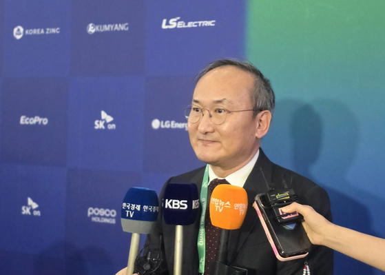 SK On CEO Lee Seok-hee speaks during an interview at InterBattery 2024 held in Coex, southern Seoul on Wednesday. [JOINT PRESS CORPS]