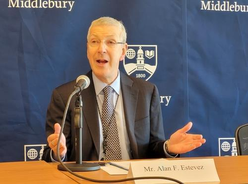 Alan Estevez, U.S. under secretary of commerce for industry and security, speaks during a forum in Washington, D.C., on Dec. 12, 2023. [YONHAP]