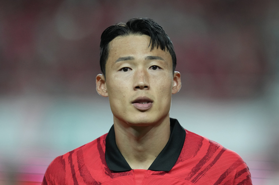 Korea's Son Jun-ho stands prior to the start of a friendly against Cameroon at Seoul World Cup Stadium in western Seoul on Sept. 27, 2022. [AP/YONHAP]
