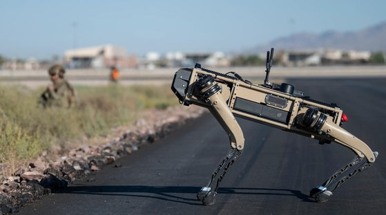 A robot military dog patrols a U.S. Air Force air base [U.S. AIR FORCE] 