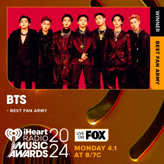 Members of boy band BTS and the band's fan club ARMY winning big at the 2024 iHeartRadio Music Awards [2024 IHEARTRADIO MUSIC AWARDS]