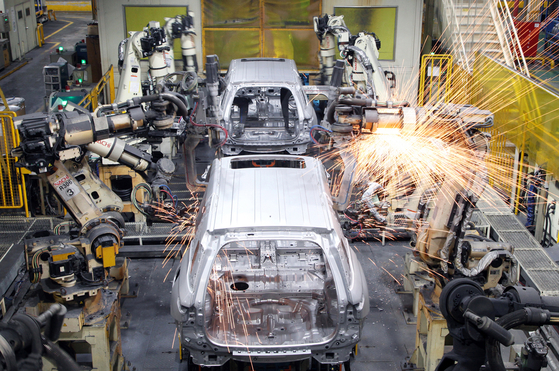 The Torres EVX being made at KG Mobility's plant in Pyeongtaek, Gyeonggi, on Tuesday [KG MOBILITY]