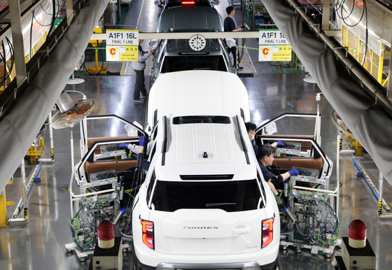 The Torres EVX is being made at KG Mobility's plant in Pyeongtaek, Gyeonggi, on Tuesday [KG MOBILITY]