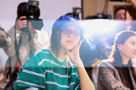 Min Hee-jin, producer of girl group NewJeans and the CEO of its agency ADOR, during a press conference held in southern Seoul on April 25 [YONHAP]