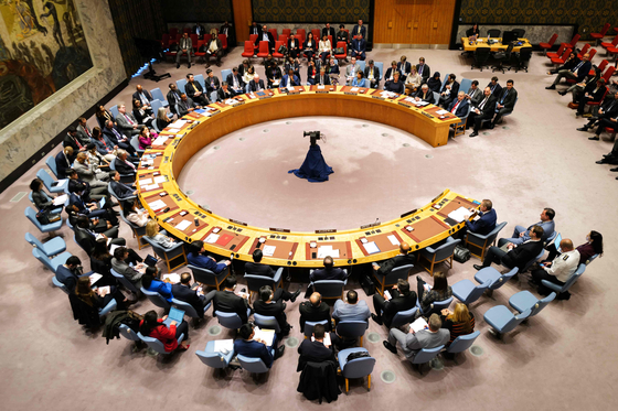 The UN Security Council holds a meeting on the situation in the Middle East, including Iran's recent attack against Israel, at the UN headquarters in New York City on April 14, 2024. [AFP/YONHAP]