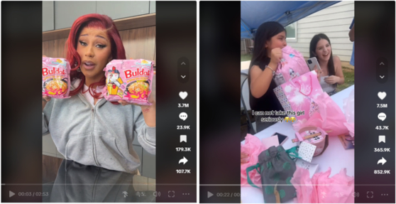 American rapper Cardi B shows her making carbonara Buldak noodles in her TikTok video [SCREEN CAPTURE]