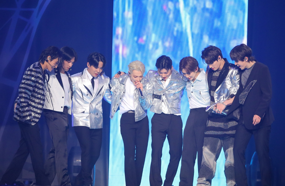  Boy band Ateez during the band's "Towards the Light: Will to Power" concert held in southern Seoul on Saturday and Sunday [KQ ENTERTAINMENT]