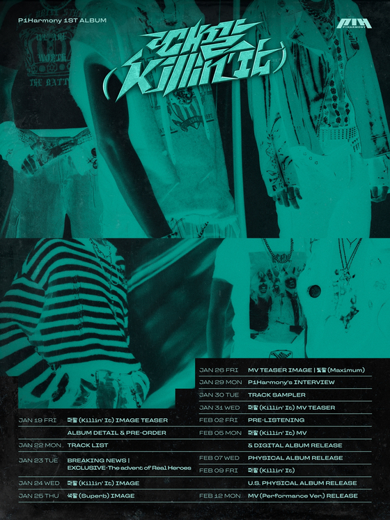 The schedule poster for boy band P1Harmony's upcoming album ″Killin' It″ [FNC ENTERTAINMENT]