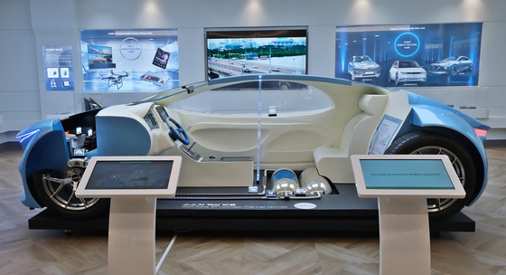 An EV mockup equipped with Posco International's motor cores. [POSCO INTERNATIONAL]