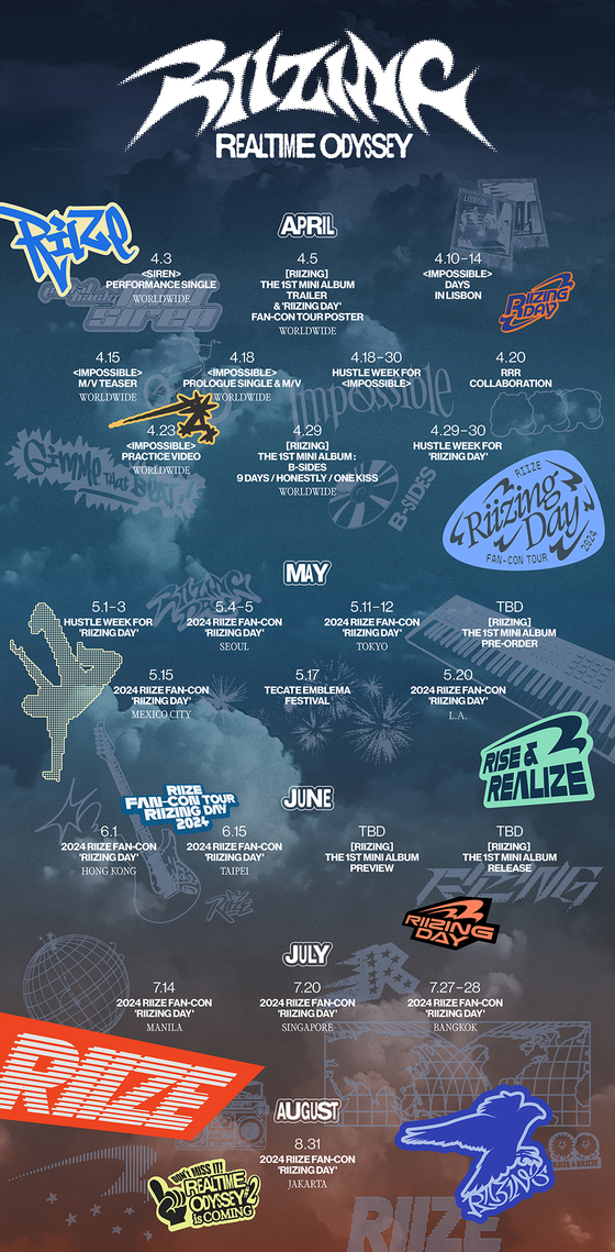 SM Entertainment released the timeline of Riize's activities through August. More dates are slated to be revealed for the band's "Riizing Day" fan concert tour. [SM ENTERTAINMENT]
