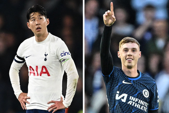 Tottenham Hotspur captain Son Heung-min, left, and Chelsea top scorer Cole Palmer  [REUTERS; AFP/YONHAP]
