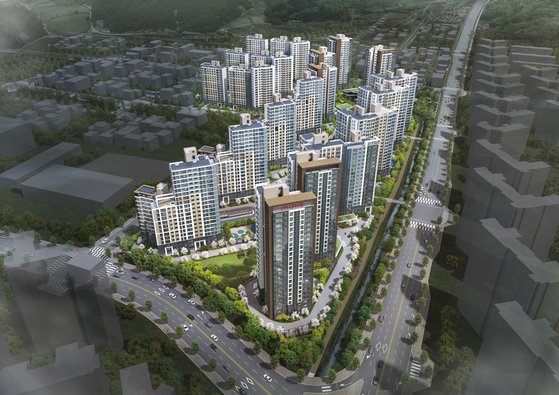 An aerial view of the Hillstate Juklim the Proud complex. [HYUNDAI E&C]