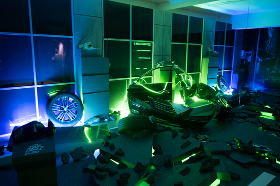 The first section of aespa's "Armageddon: The Mystery Circle" pop-up store features recreated scenes from aespa's "Supernova" and "Armageddon."[CHO YONG-JUN]