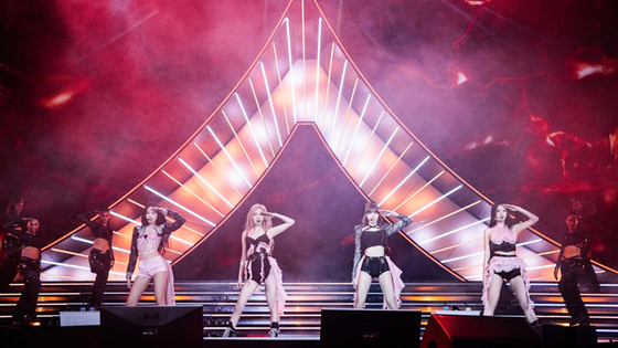 Girl group Blackpink performing at the 2023 Coachella Valley Music and Arts Festival in California on April 15, 2023 [YG ENTERTAINMENT]