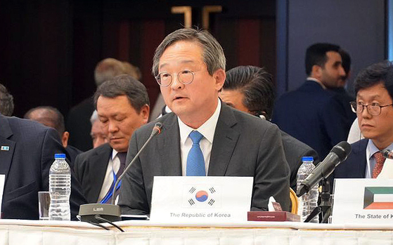 South Korean Deputy Foreign Minister Chung Byung-won delivers remarks during a foreign ministers' meeting of the Asia Cooperation Dialogue (ACD) in Tehran on Monday. [MINISTRY OF FOREIGN AFFAIRS]